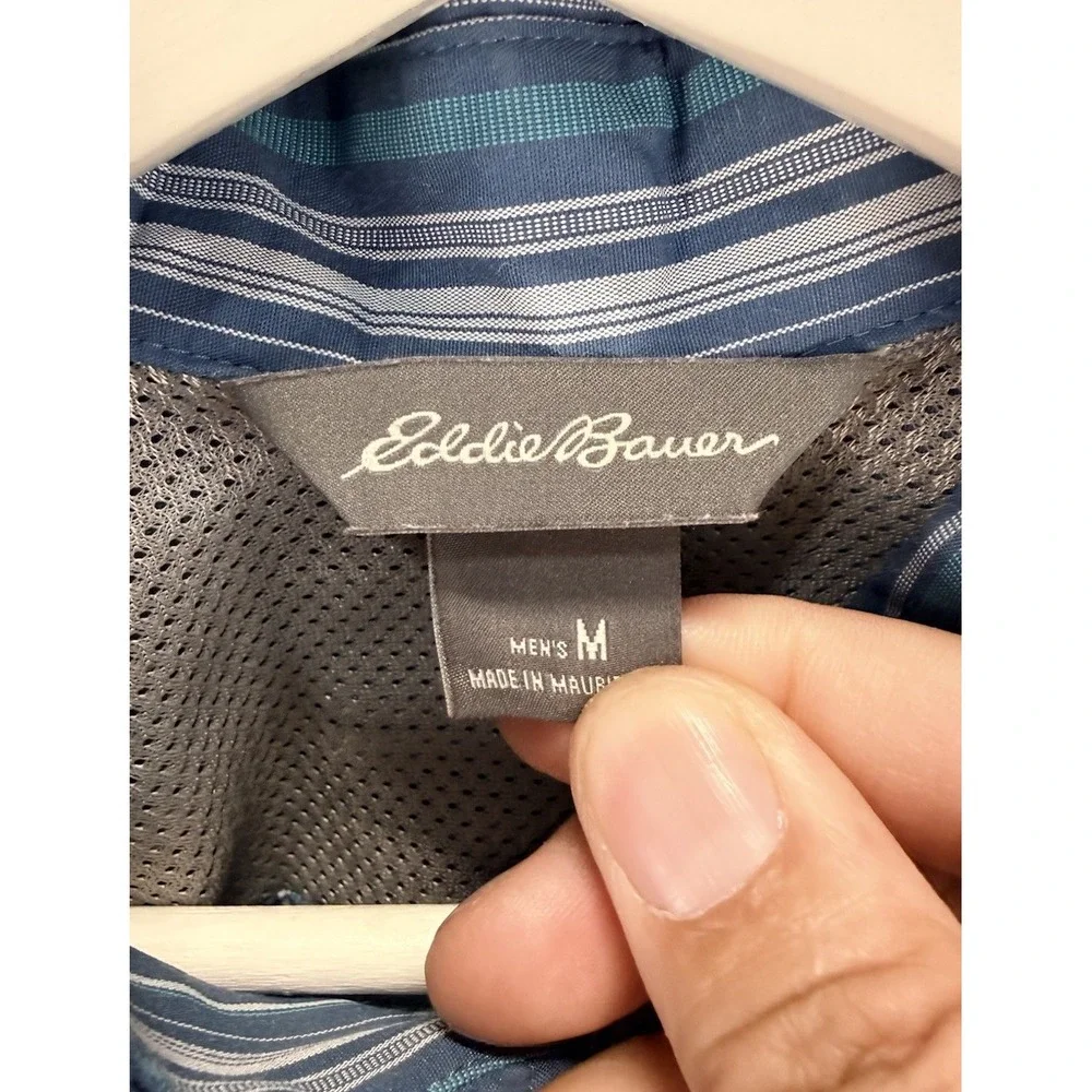 Eddie Bauer Men's Sz M Set Of Blue Striped & Plaid Button Up Pocket Front Shirts
